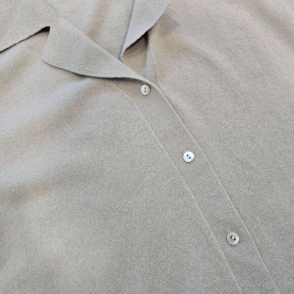 Neiman Marcus Exclusive Beige Cashmere Button-Up Cardigan Sweater Medium collard - Picture 6 of 8